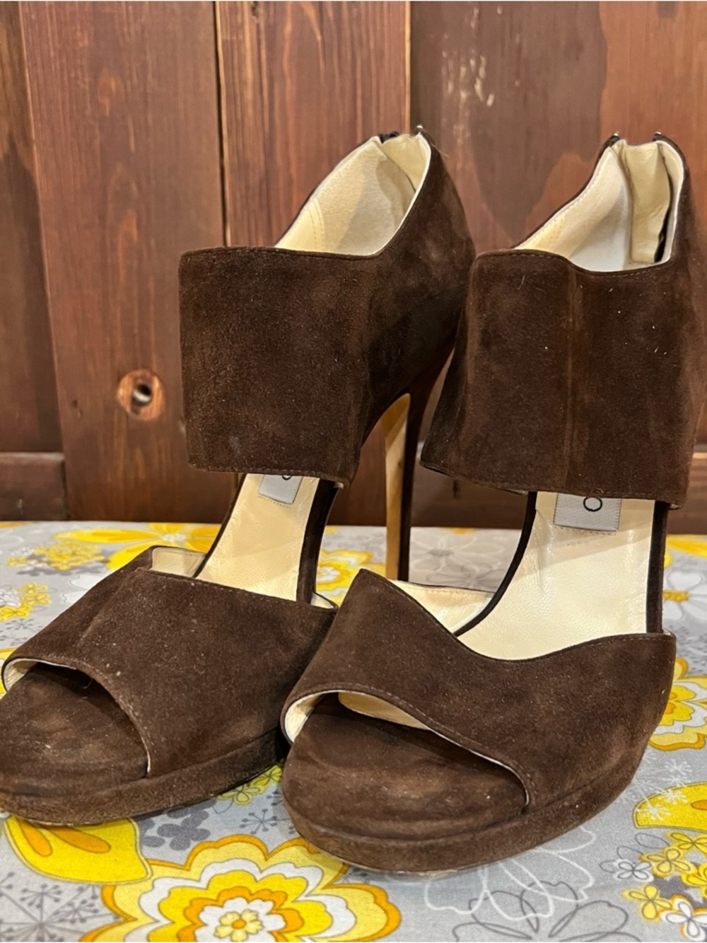 Jimmy Choo Dark Brown Suede Platform Stiletto Sandals